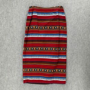 VTG‎ Access Southwestern Stripe Wrap Skirt Midi Length Red Blue Cotton